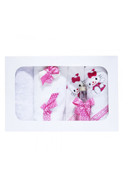 OEM Set botez - 7 piese - Hello Kitty brodat - Alb/Roz