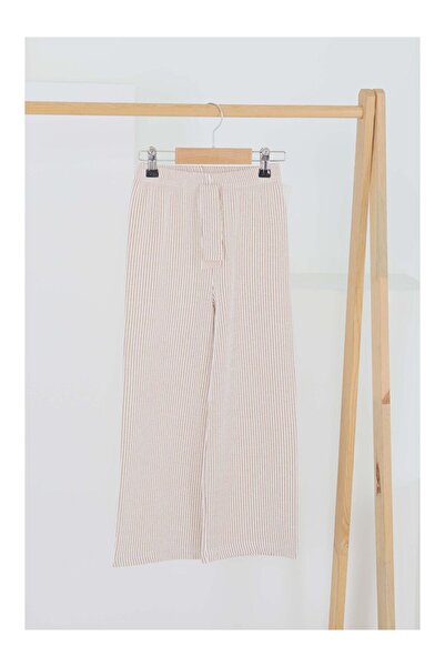 LC Waikiki Κοριτσίστικο μπεζ ριγέ παντελόνι με ελαστική μέση - 27448
