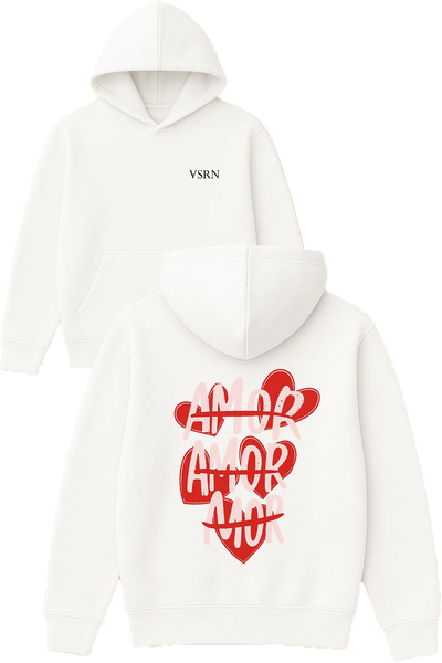 VSRN amor amor Σχέδιο με στάμπα Oversize Λευκό Φούτερ με Κουκούλα