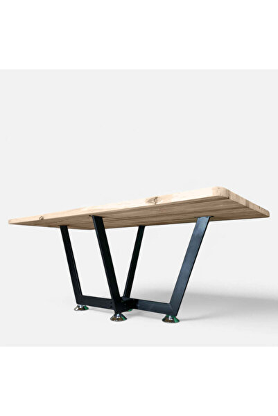 buz Demetra Solid Linden Wood Table with Metal Legs, 200 x 95 x 78 cm