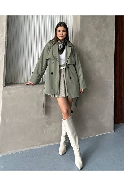 moda çağdaş Rüzgar Kapaklı Kısa Trenç