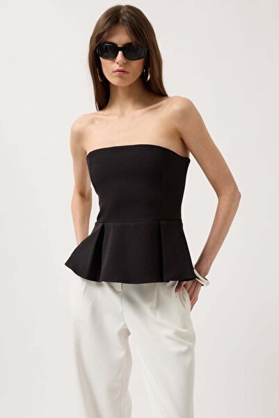 Maxi modena Pleated Strapless Black Blouse