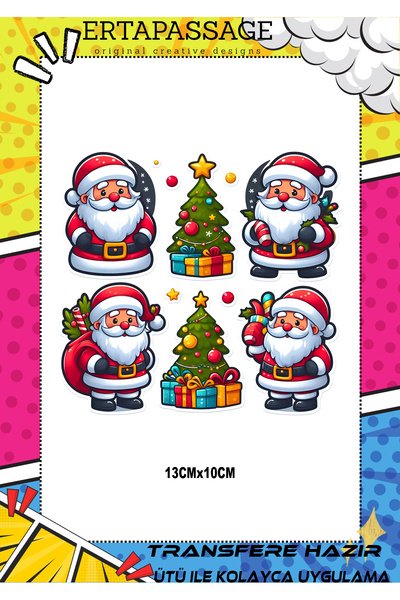 ErTaPassage Noel Baba Yılbaşı Noel Transfer Baskı – Ütüyle Yapışan – Tişört İ...