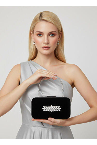 Biçanta Κομψή τσάντα βραδινού φορέματος από μαύρο σουέτ |   Ασημί Κρυστάλλινο...