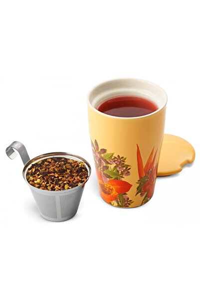 Tea Forte Cană de ceai din ceramică cu pereți dubli și infuzor din oțel inoxi...