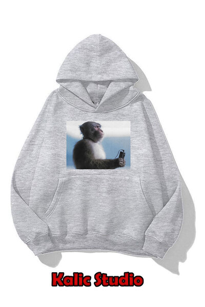 Kalic Studio Maimuță ascultătoare de cap unisex swea tricou supradimensionat gri