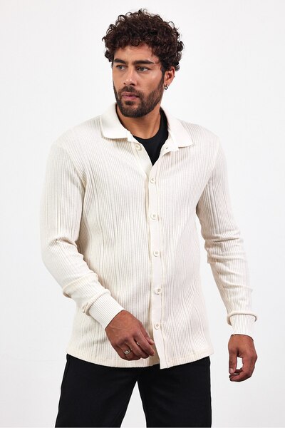 İLKCET MODA Ανδρική ζακέτα με γιακά πουκάμισο oversized