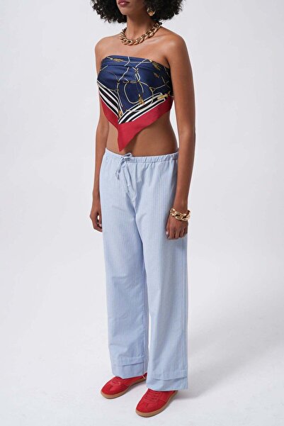 Maxi modena Striped Waist Elasticated Blue Trousers - 38