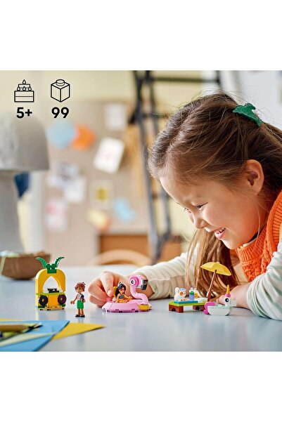 LEGO Friends Unicorn & Flamingo Pool Party Set with Animal Floats, 2 Mini-Dolls & Cat (42658)