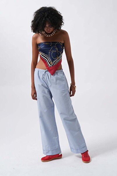Maxi modena Striped Waist Elasticated Blue Trousers - 38