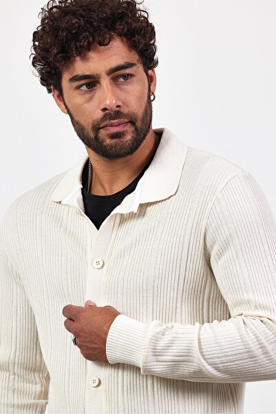 İLKCET MODA Ανδρική ζακέτα με γιακά πουκάμισο oversized