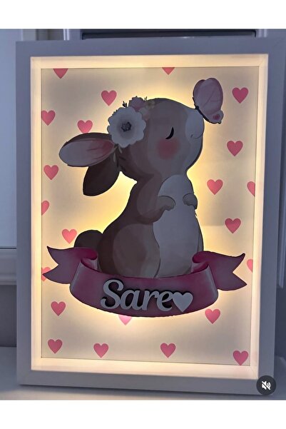 Çemrek Süs Parti Tavşanlı kapı süsü ledli ahşap bebek kapı süsü