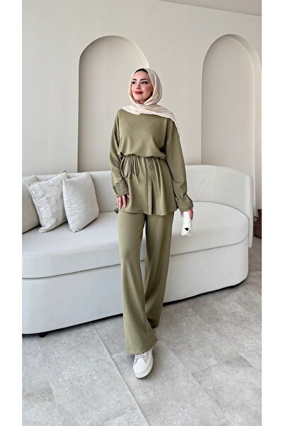 RFK Butik Women's Side Buttoned Belted Trouser Suit - Khaki