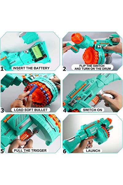 Generic Automatic Electric Foam Blaster Toy — 40 Foam Bullets, 20-Round Rotating Cylinder, Ages 6-12