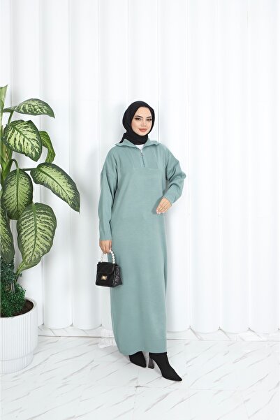 NİSUM MODA Corded Fabric Zippered Knitwear Dress