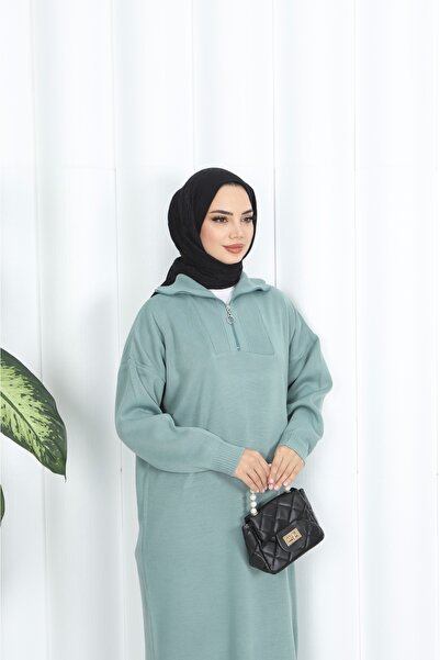 NİSUM MODA Corded Fabric Zippered Knitwear Dress