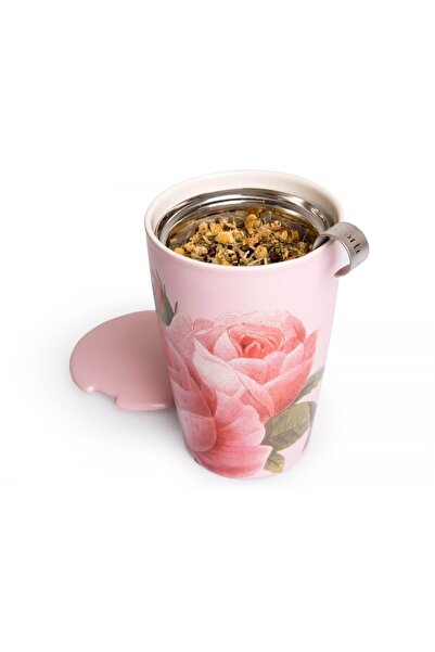 Tea Forte Cană de ceai din ceramică cu pereți dubli și infuzor din oțel inoxi...