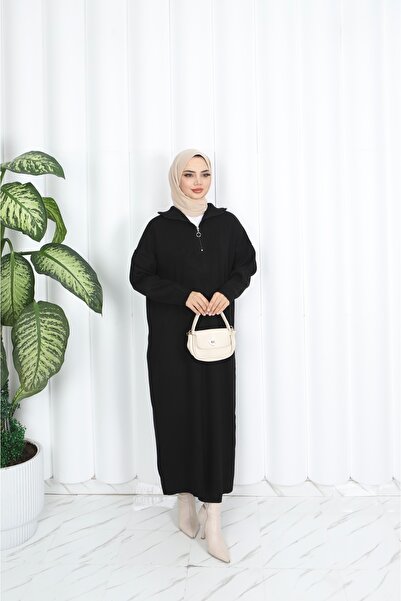 NİSUM MODA Corded Fabric Zippered Knitwear Dress