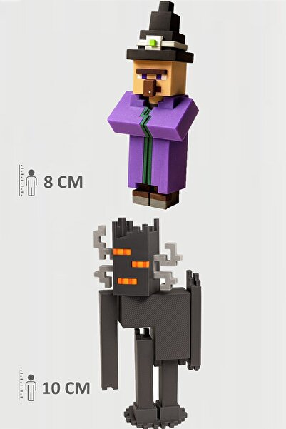 FigürDizayn Minecraft Witch Cadı ve Creaking Gıcırtı Set Hareketli Eklemli Figür