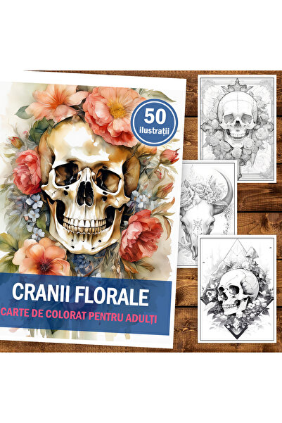 Legendary Gifts Книга за рисуване, 50 илюстрации, Флорални черепи