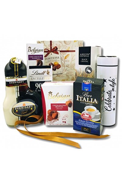 CADOURI PREMIUM Cos cadou special, CADOURI PREMIUM®, model Elegant Breeze, cu lichior Sheridan’s, cafea Saquella, o selectie de bunatati si accesorii unice, toate menite sa atraga atentia