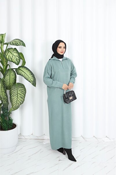 NİSUM MODA Corded Fabric Zippered Knitwear Dress