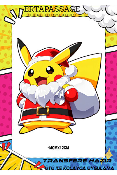 ErTaPassage Pikaçu Yılbaşı Noel Transfer Baskı – Ütüyle Yapışan – Tişört İçin...