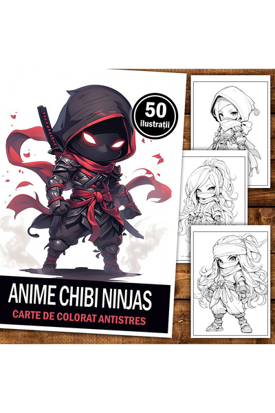Legendary Gifts Carte de colorat, 50 de ilustrații, Anime Chibi Ninjas