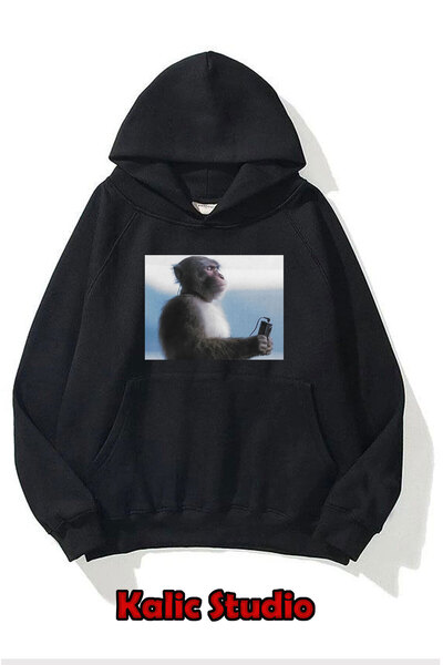 Kalic Studio Maimuță care ascultă capul unisex swea tricou supradimensionat n...