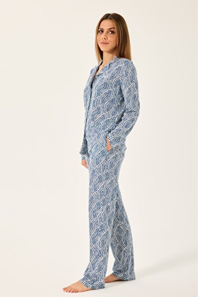 Pierre Cardin Γυναικείο Σετ Πυτζάμες με Κουμπιά Πουκάμισο με Γιακά Βαμβακερό Μοντάλ Σχέδιο THLV9R19PC