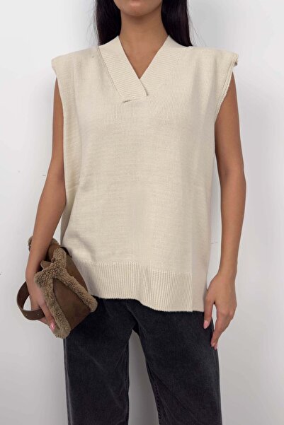 Maxi modena V-Neck Beige Oversized Sweater