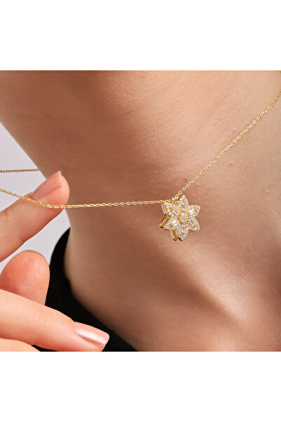 MESE Studio Dönen Lotus Çiçeği Kolyesi - 925 Ayar Gümüş Lotus Kolye - Minimalist Takı