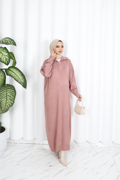 NİSUM MODA Corded Fabric Zippered Knitwear Dress