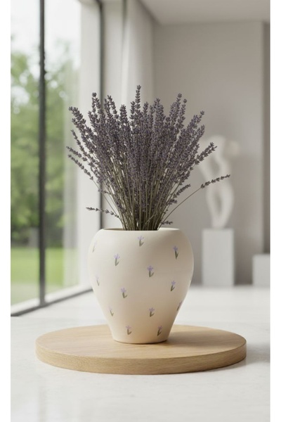 Maysa home Bej Mor Çiçek Desenli Sade Şık Soft Pinterest Tarzı Seramik Vazo 1...
