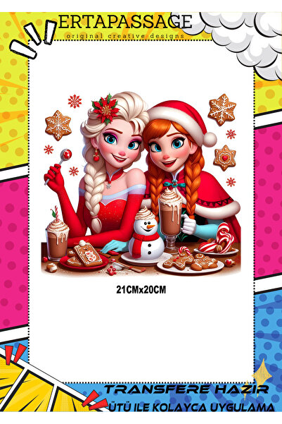 ErTaPassage Elsa Yılbaşı Noel Transfer Baskı – Ütüyle Yapışan – Tişört İçin K...