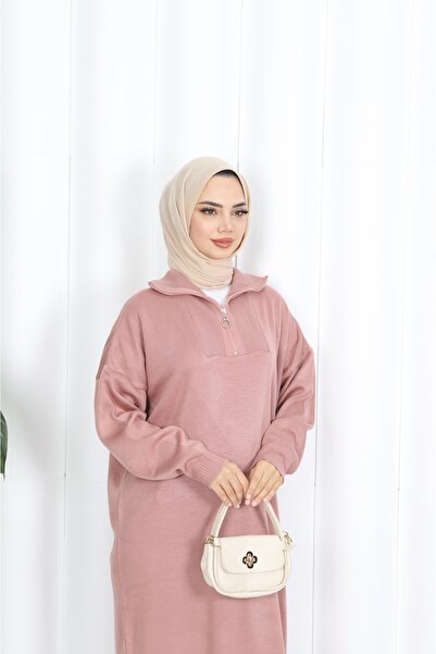 NİSUM MODA Corded Fabric Zippered Knitwear Dress