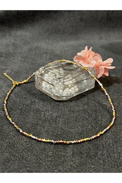 Darya Dd539 Three Color Metal Beaded Minimal Necklace (Gold - Rose - Silver)