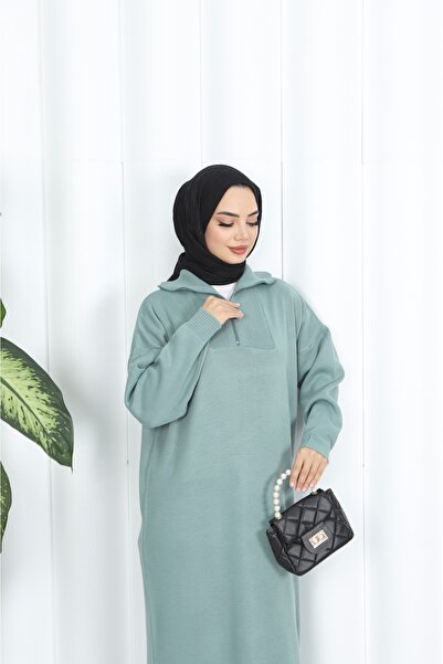 NİSUM MODA Corded Fabric Zippered Knitwear Dress