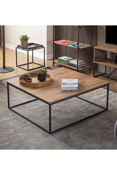 MİLVAKİ Orta Sehpa Kare Çam Metal Ayaklı Modern Toronto