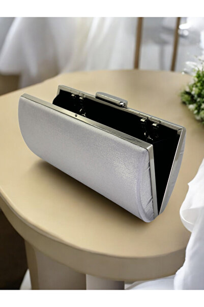 Biçanta Silver Gray Satin Evening Dress Bag, Elegance with Metal Handle