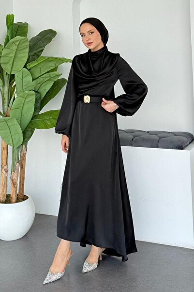 Hazamoda Rochie de seara din satin cu trena neagra