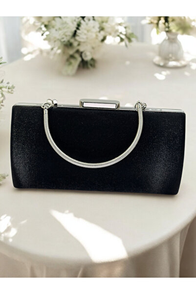 Biçanta Black Satin Evening Dress Bag, Elegance with Metal Handle