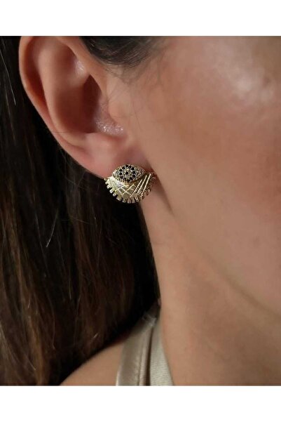 Bubbleatelier Çelik nazar boncuklu yelpaze gold küpe