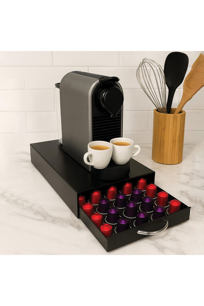 decorelax Çekmeceli Siyah 5 Bölmeli Kapsül Kahve Standı