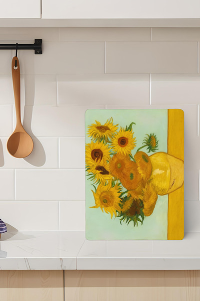 kutuTR لوح تقطيع من الزجاج المقسى بتصميم زهرة الشمس مقاس 21 × 30 سم طباعة بال...