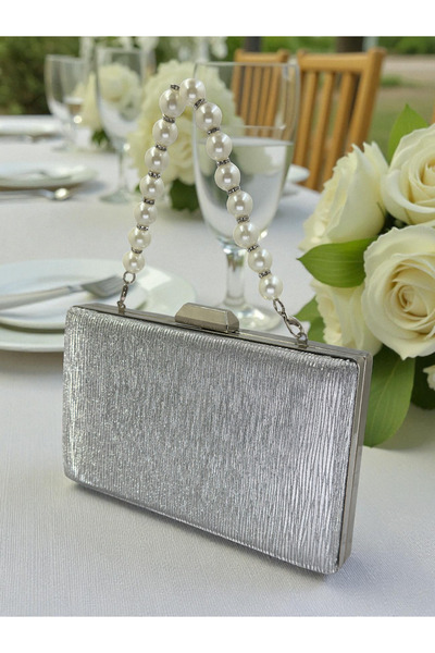 Biçanta Geantă de seară cu model cu dungi cu laser argintiu, portofoliu pentru nuntă, logodnă, absolvire