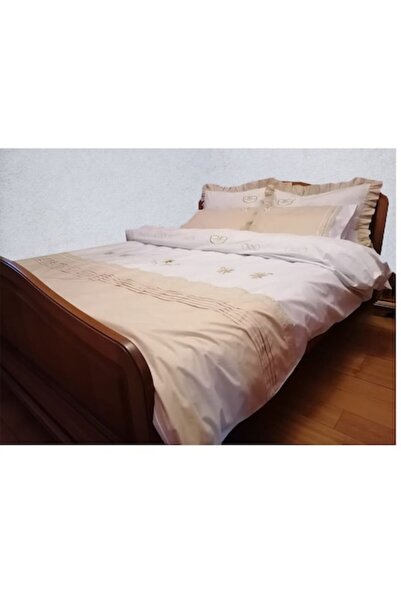 Casa Bucuriei Embroidered bed linen set Aura, 6 pcs, cream/white, 100% cotton, sheet 280x300 cm