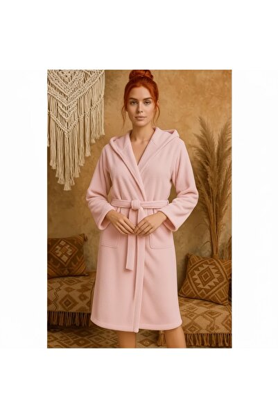 Raska Home KAPŞONLU PEMBE BORNOZ