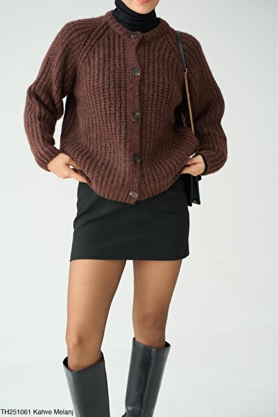 CADDELAMODA Women's Buttoned Crew Neck Thessaloniki Knit Cardigan