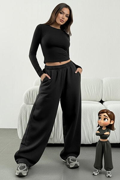 BSBSPOR Χειμερινό φαρδύ παντελόνι φούτερ με χαλαρή εφαρμογή, ρυθμιζόμενο μακρύ πόδι